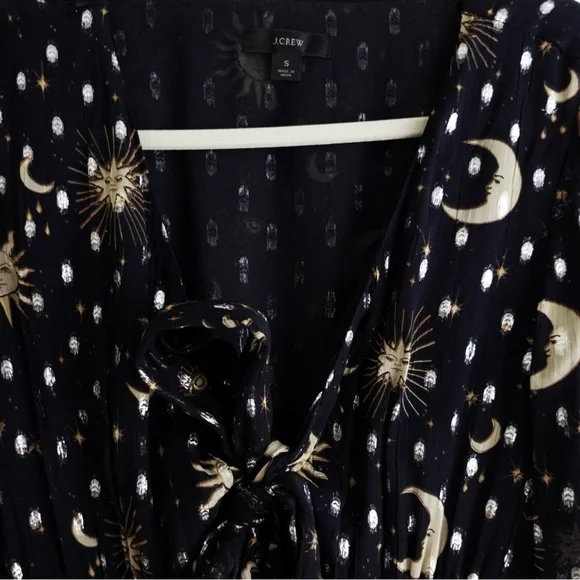 J. Crew Black and Gold Long Sleeve Celestial Moon and Stars Maxi Dress Small - Picture 7 of 10